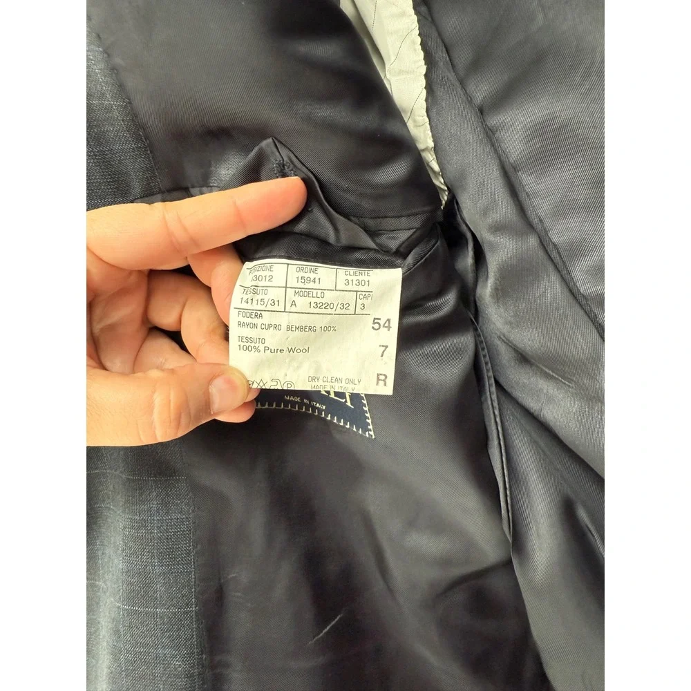 Canali Navy Blue Windowpane Checked‎ Pure Wool Mens Sportcoat Size 54R